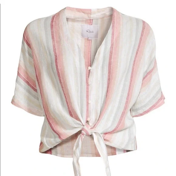 Rails Thea Tropic Stripe Multicolor Tie Front Top / Size L / Coastal Chic - Picture 3 of 13